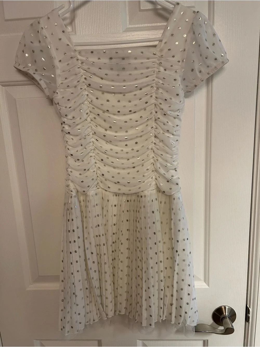 Girls White Sparkle Ruched Party Dress
